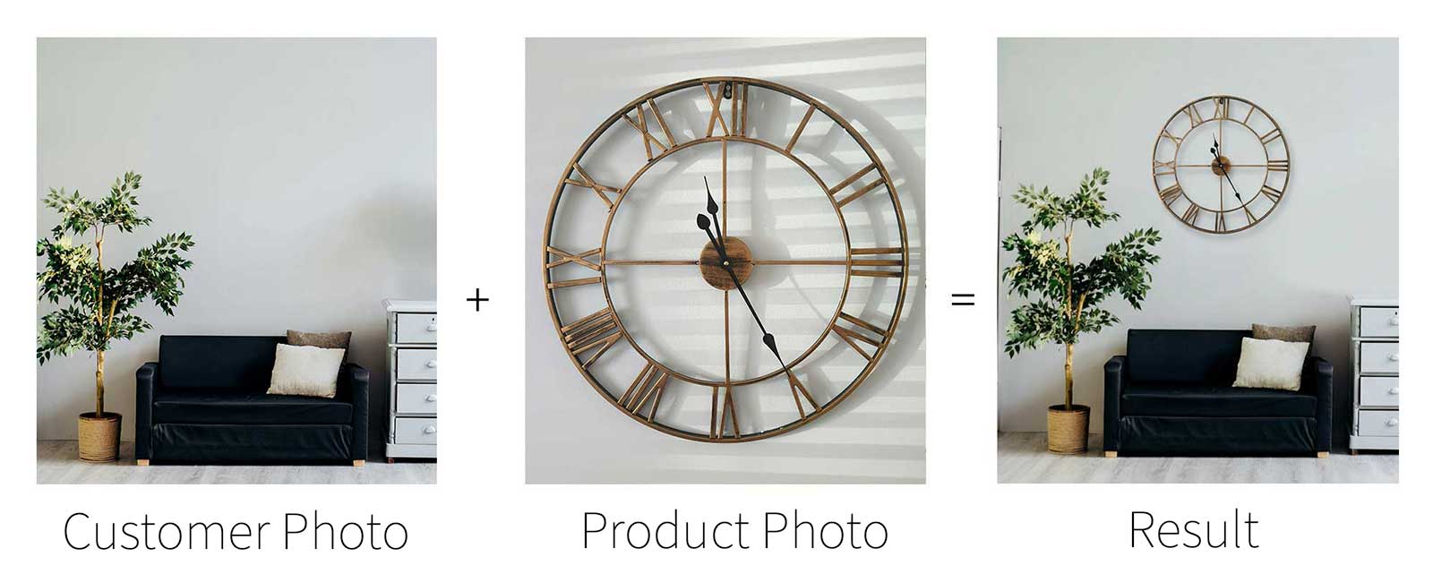 Room Refresh showing a room photo, product selection, and generated in-room preview